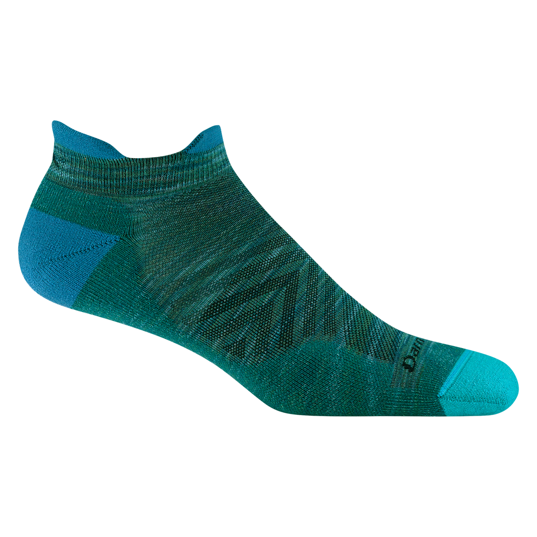 1039 men's no show tab running sock in neptune with aqua toe and blue heel and tab accents