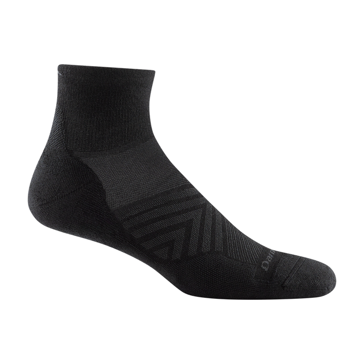 1040 men's quarter running sock in color black with gray chevron forefoot detailing and darn tough signature