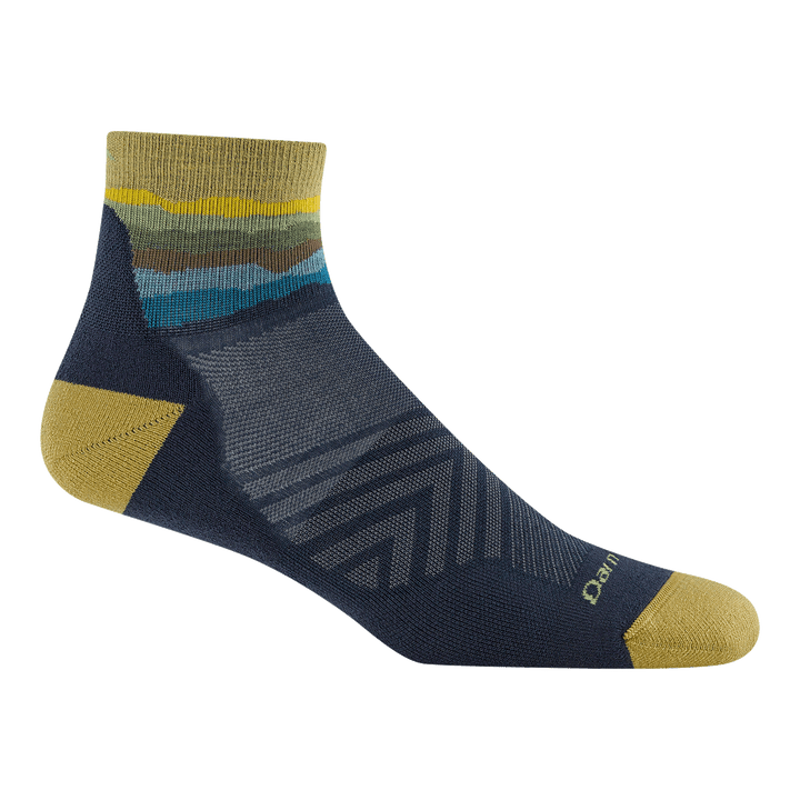 1040 quarter run sock in skyracer blue featuring a yellow toe/heel blue body and wave stripes on the ankle
