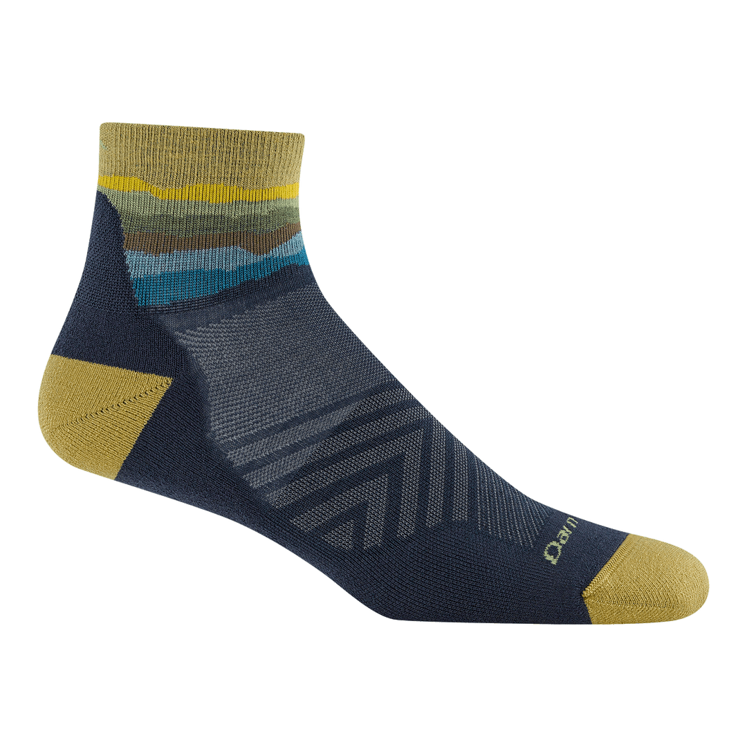 1040 quarter run sock in skyracer blue featuring a yellow toe/heel blue body and wave stripes on the ankle