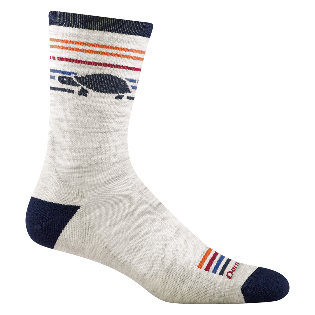1041 men's pacer micro crew running sock in ash gray with navy toe/heel accents and turtle detail on ankle