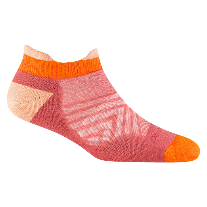 1047 women's no show tab running sock in canyon with orange toe and peach heel and tab accents