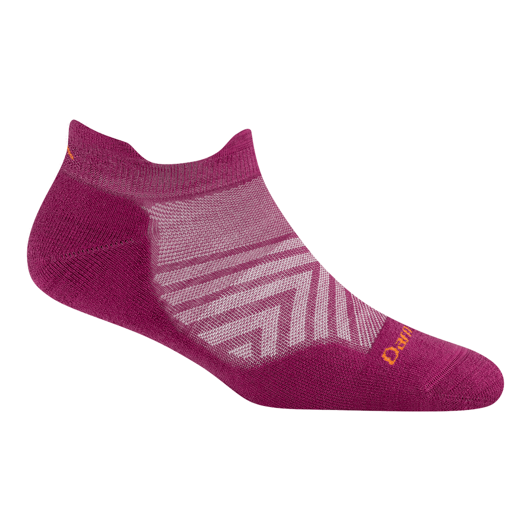 side profile of womens 1047 Run No Show Tab Ultra-Lightweight with Cushion in clover with orange darn tough text over toe box