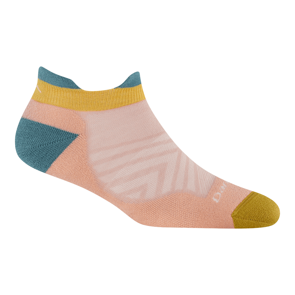 Limited Edition No show run sock 1047 in dusty Rose featuring pink body gold toe and teal heel and tab