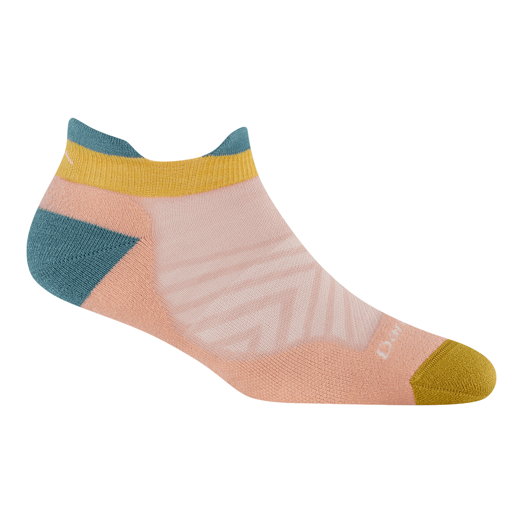Limited Edition No show run sock 1047 in dusty Rose featuring pink body gold toe and teal heel and tab
