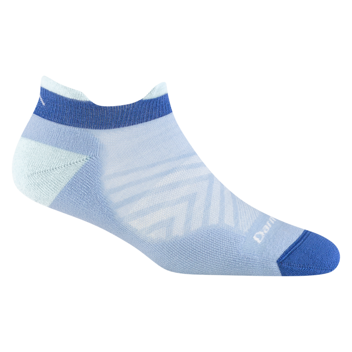 1047 women's no show tab running sock in sky blue with dark blue toe and ice blue heel and tab accents