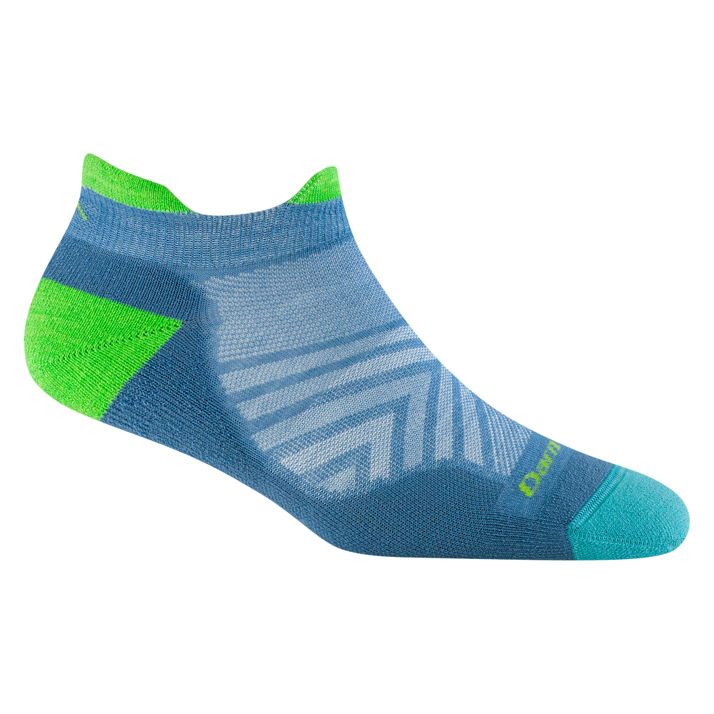 Product shot of 1047 in surf colorway with light blue main sock and bright green heel and cuff accents