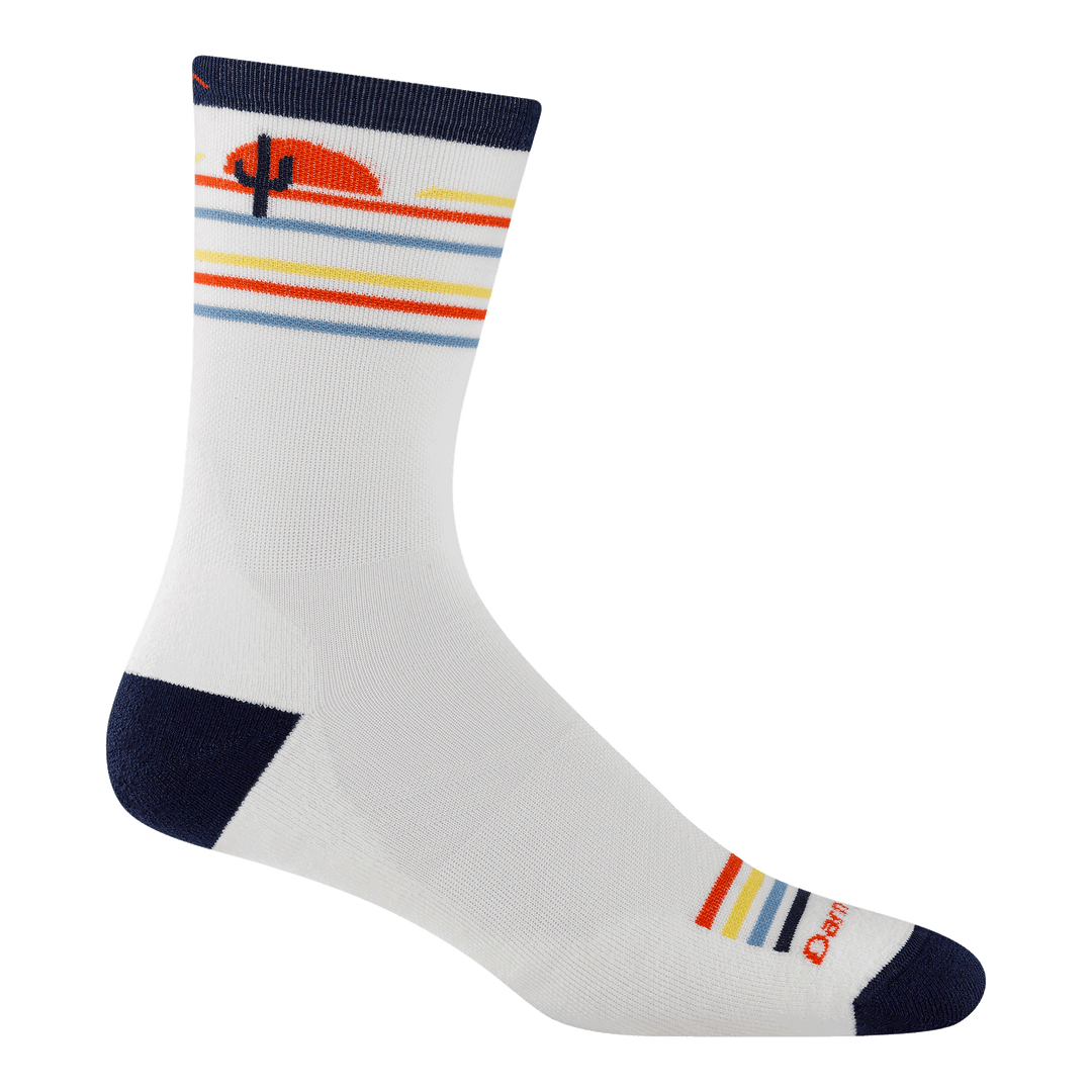 reverse side of the 1062 front runner in white featuringorange blue yellow stripes and navy toe/heel 