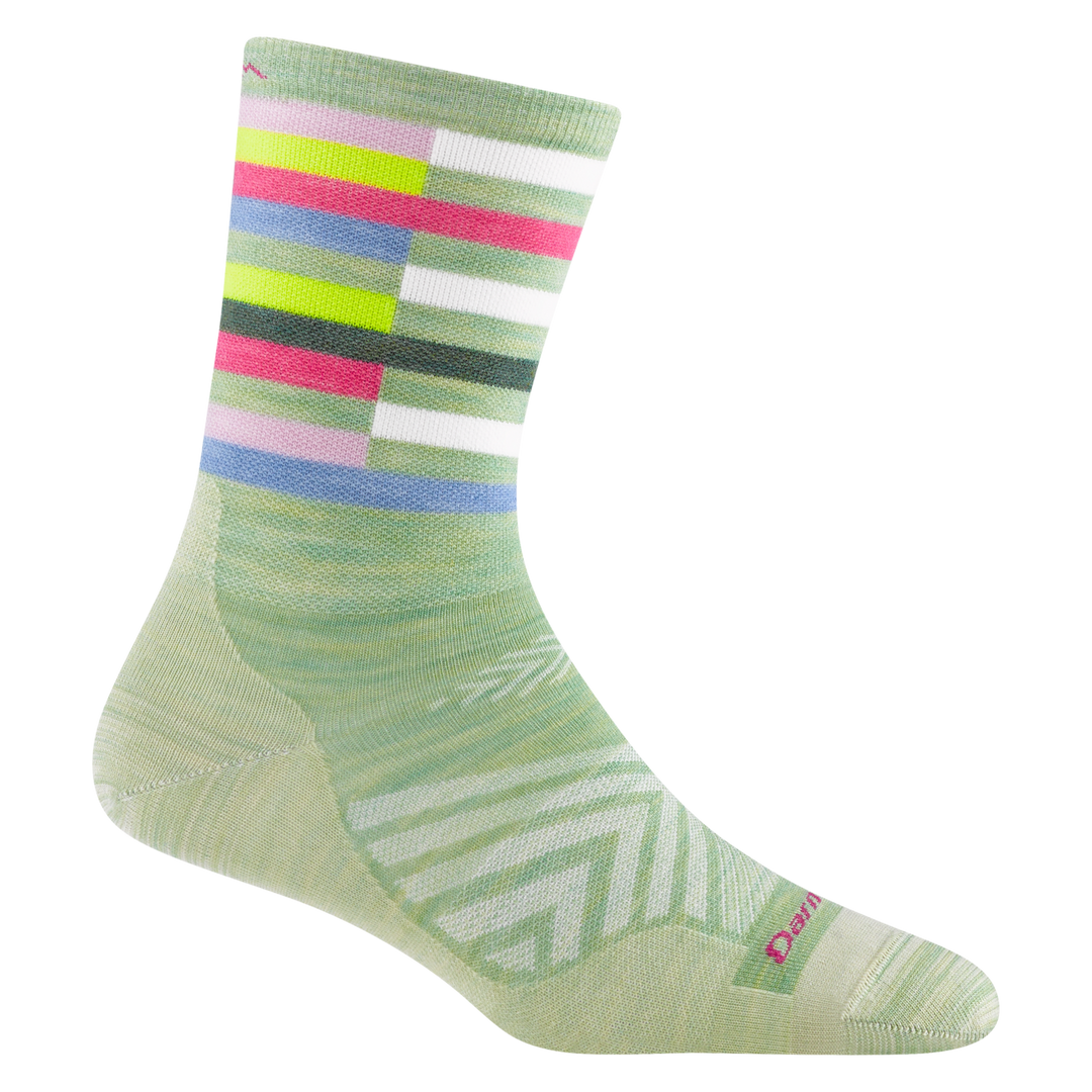 1063 relay micro crew running sock in mint, light green body with half block striping on the cuff