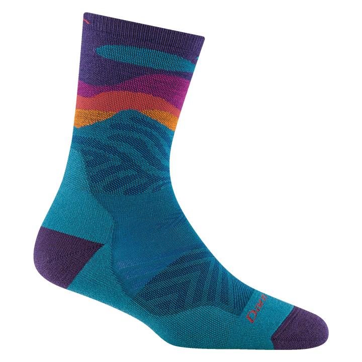 reverse 1067 Mirnavated micro crew running sock in cascade with an purple heel accent and cascade blue body body