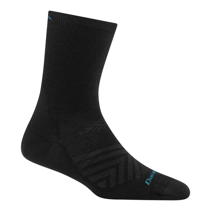 1068 Micro crew solid black running sock with a blue logo on the toe/cuff