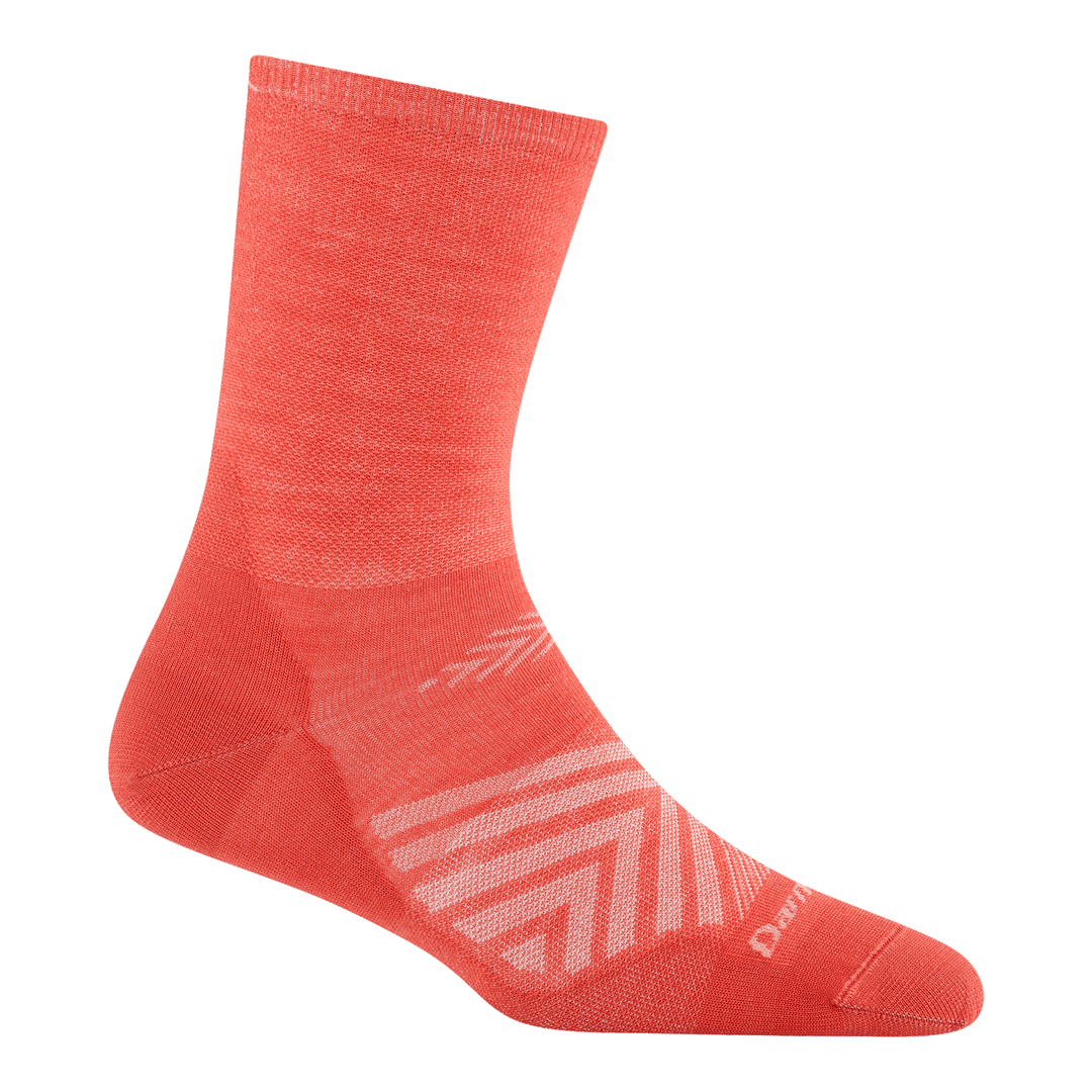 1068 micro crew running sock in coral featuring white logo on toe and cuff
