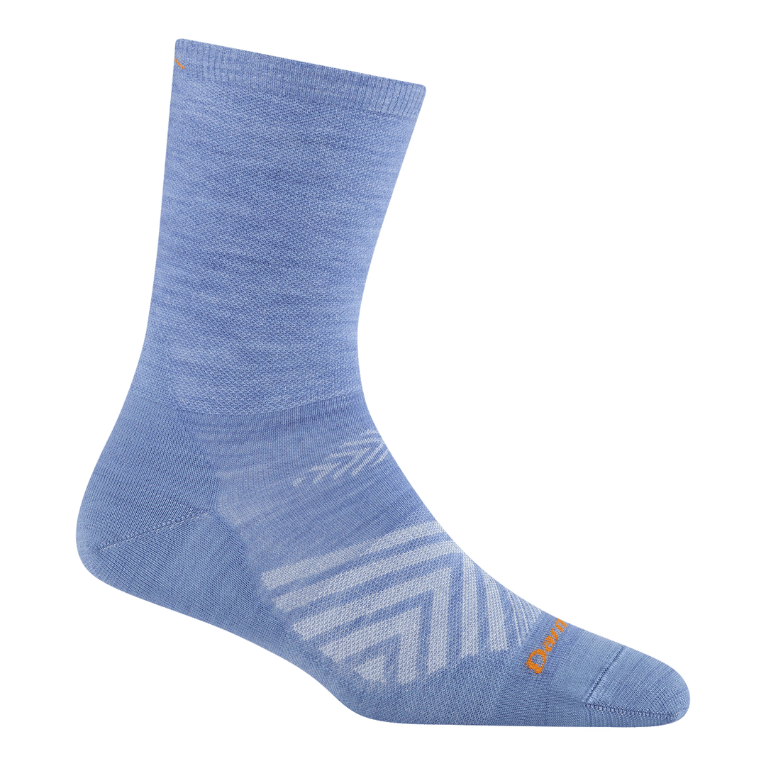 1068 micro crew running sock in vapor blue featuring an orange logo on toe/cuff