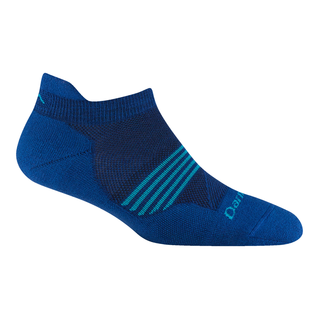 1112 women's element no show running sock in marine with light blue forefoot striping