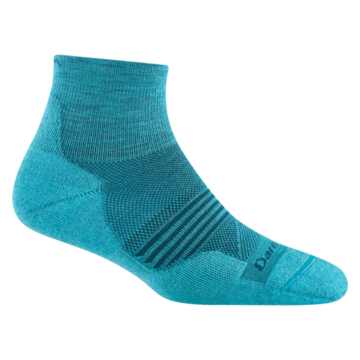 1113 women's element quarter running sock in cyan with dark teal forefoot striping