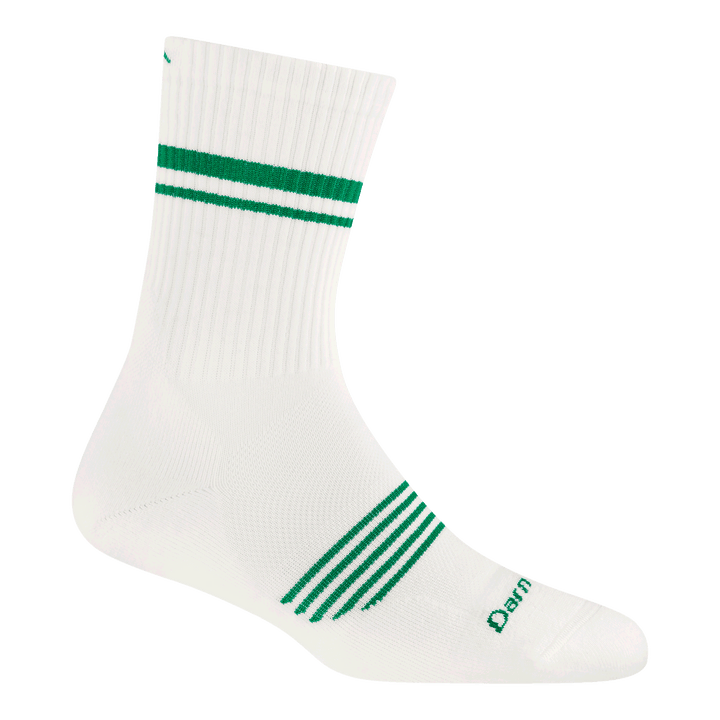1114 Women's Element Micro Crew Run Sock in emerald white featuring green logo and stripes on a white body