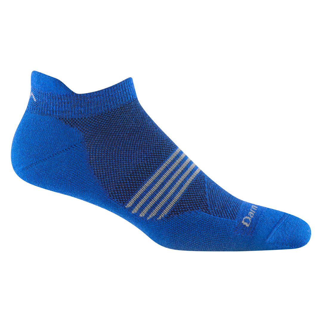 1116 men's element no-show tab running sock in marine blue with gray horizontal forefoot striping