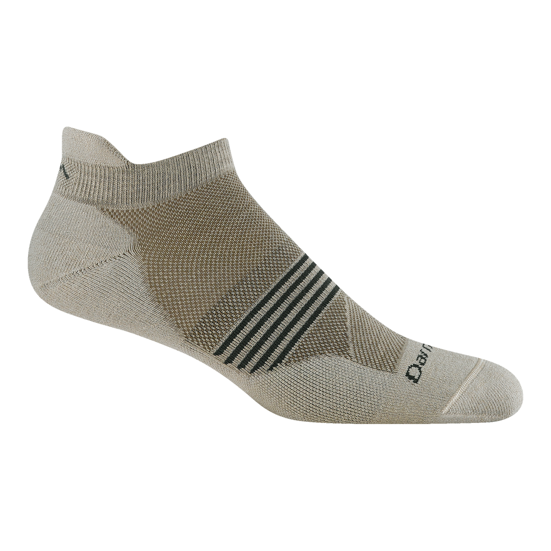 1116 women's element no show running sock in Oatmeal with black forefoot striping