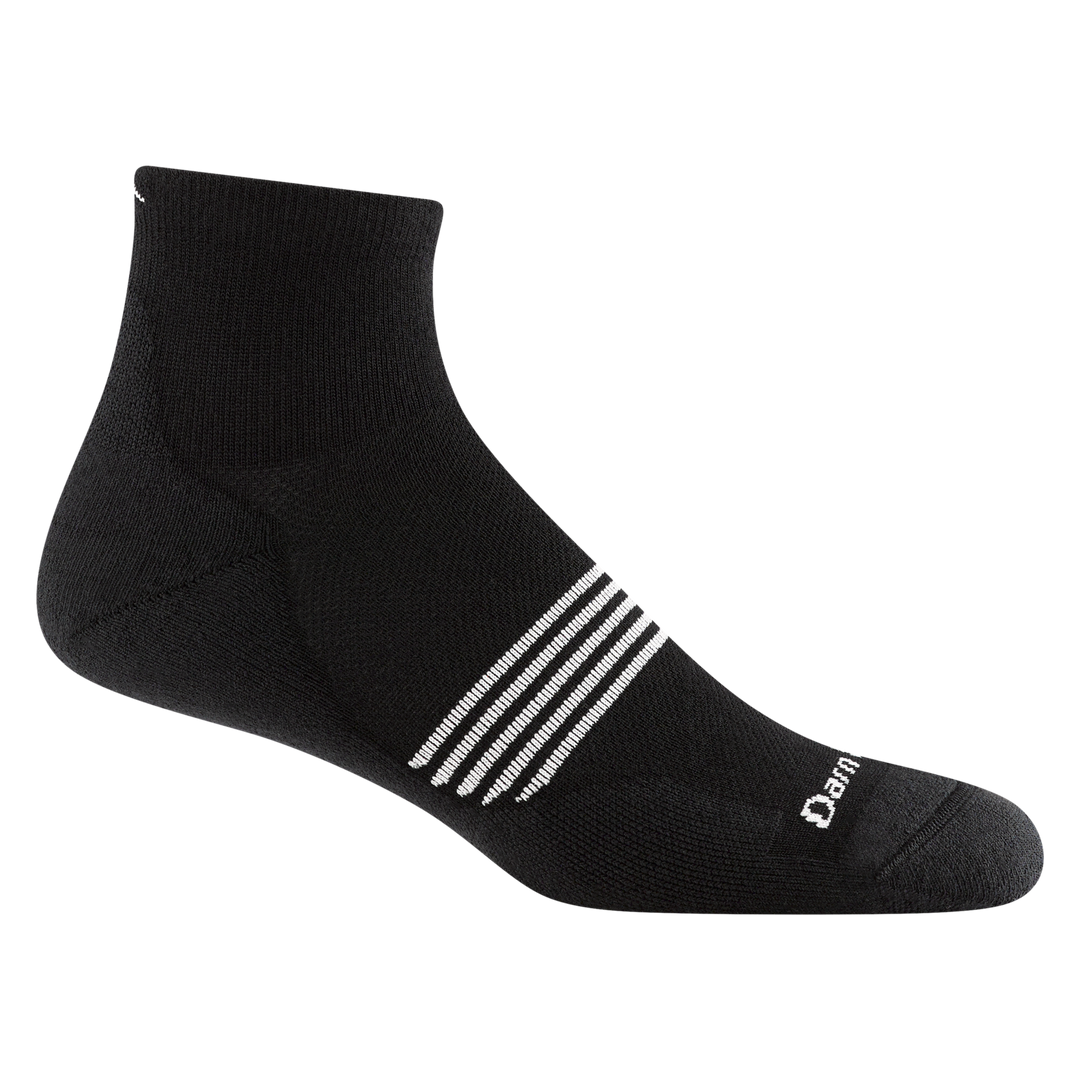 1117 men's element quarter running sock in color black with white forefoot striping and darn tough signature