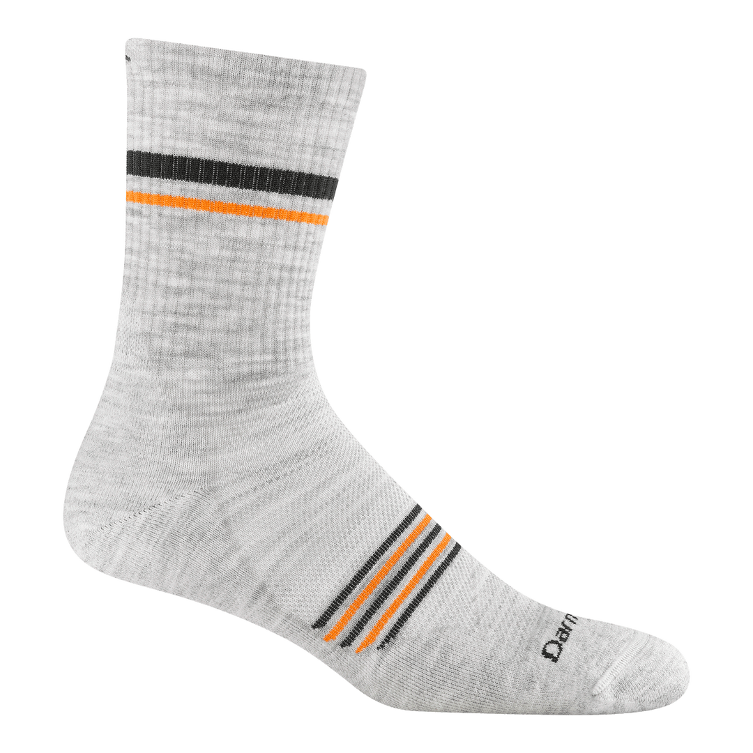 1118 Element Micro Crew Lightweight Running Sock in Limited Edition color Ash with gray body and orange and black stripe on foot and ankle.
