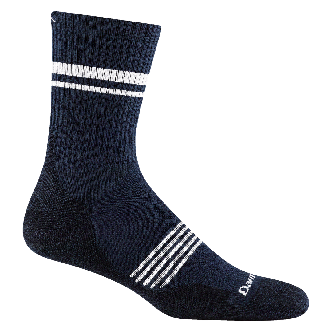 1118 men's element micro crew running sock in eclipse with white forefoot striping and 2 white leg stripes