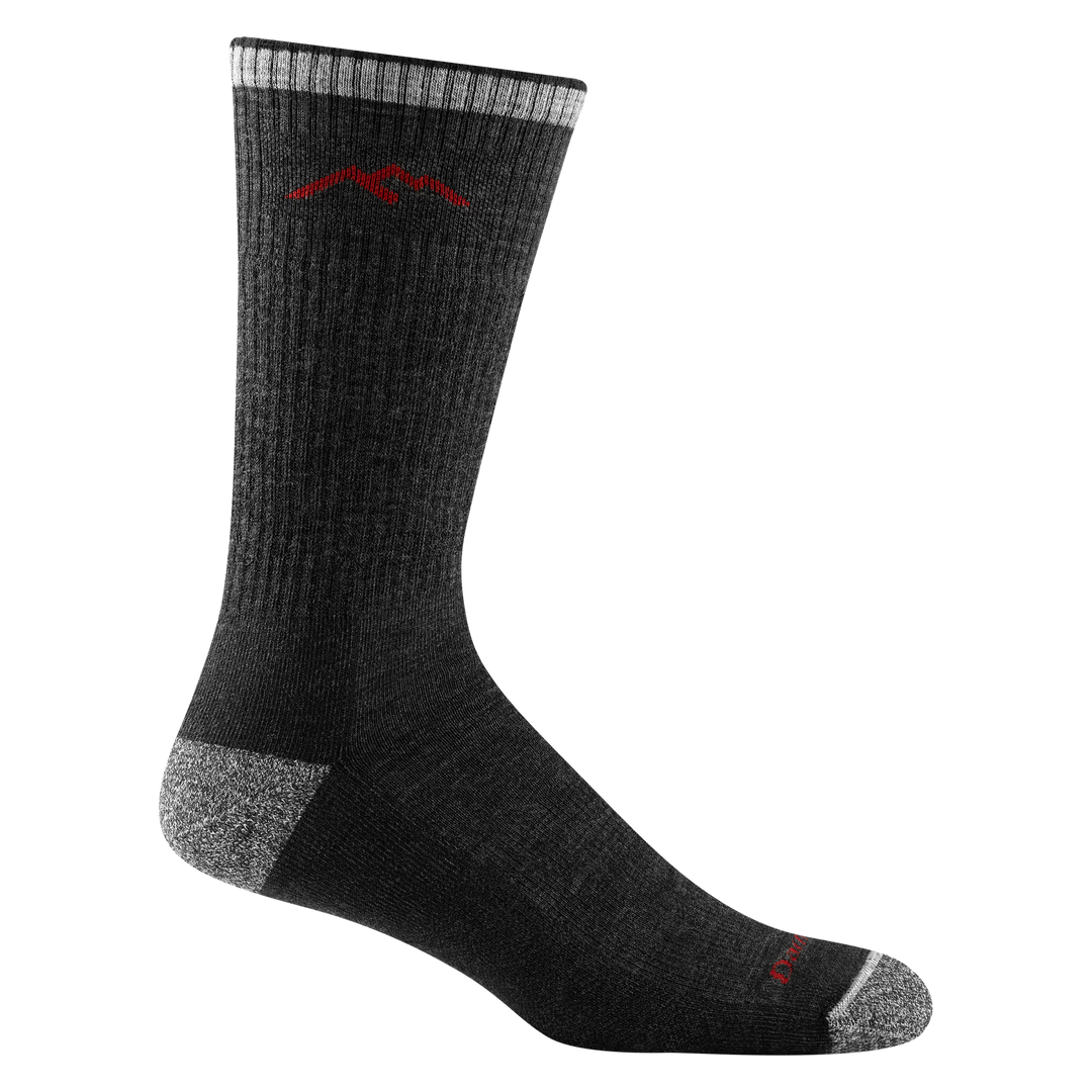 1403 men's hiking boot sock in color black with heathered gray toe/heel accents and red darn tough signature on forefoot
