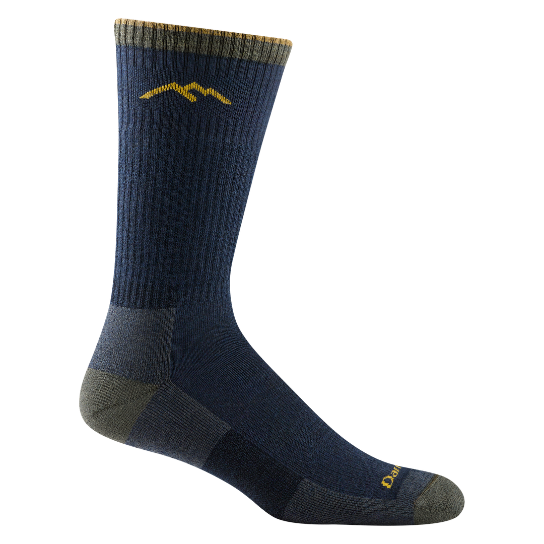1403 men's hiking boot sock in color navy blue with dark gray accents and yellow darn tough signature on forefoot