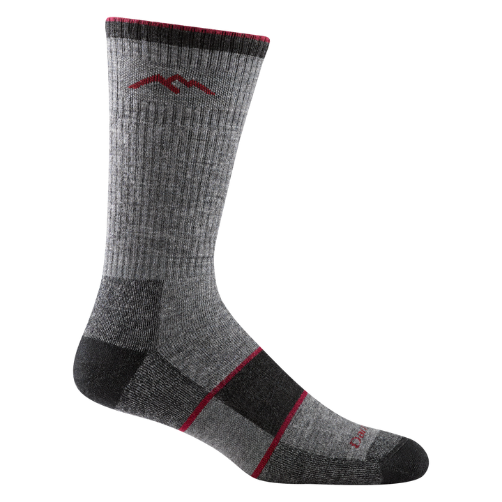 1405 men's hiking boot sock in color charcoal with black toe/heel accents, forefoot color block and 2 red stripes