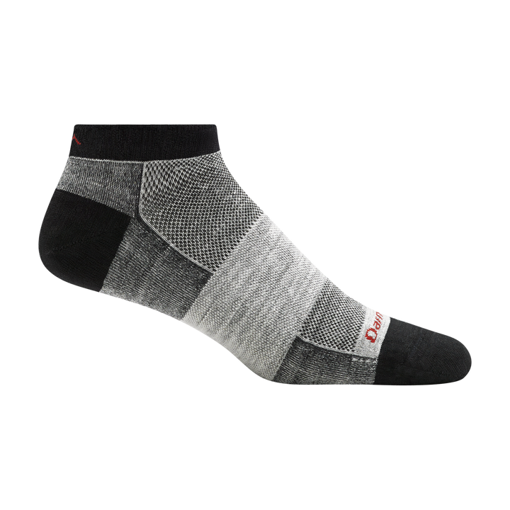 1437 men's no show athletic sock in color charcoal with black toe/heel accents and light grey forefoot color block