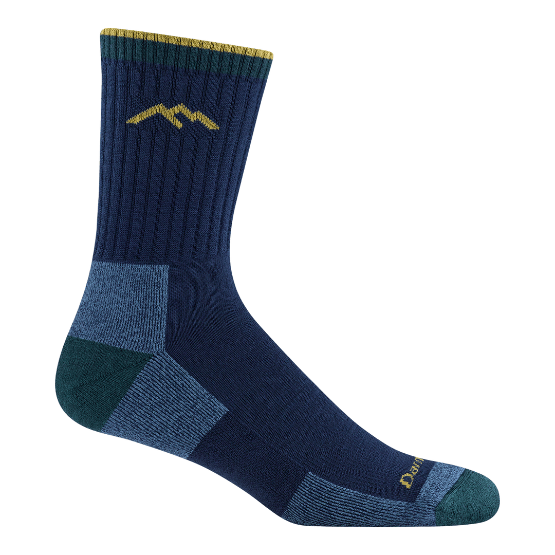 1466 midweight micro crew hiker in ink colorway featuring navy body green heel/toe and yellow logo