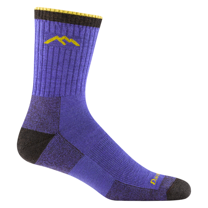 1466 men's hiker micro crew hiking sock in ultraviolet with black toe/heel and yellow darn tough mountain logo
