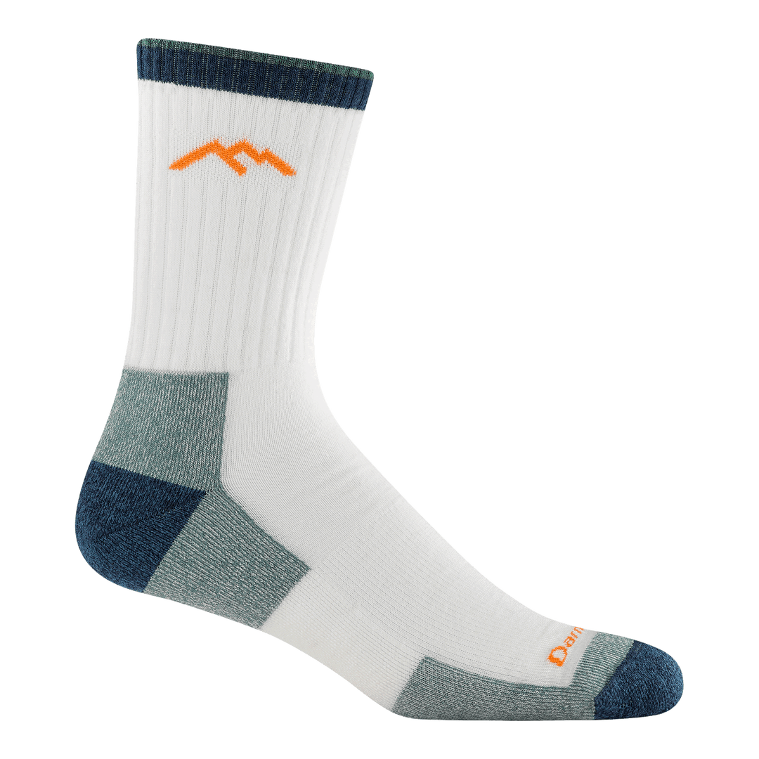 1466 Midweight micro crew hiker in limited edition colorway white featuring a white body denim heel/toe heather denim under toe/heel and orange logo 