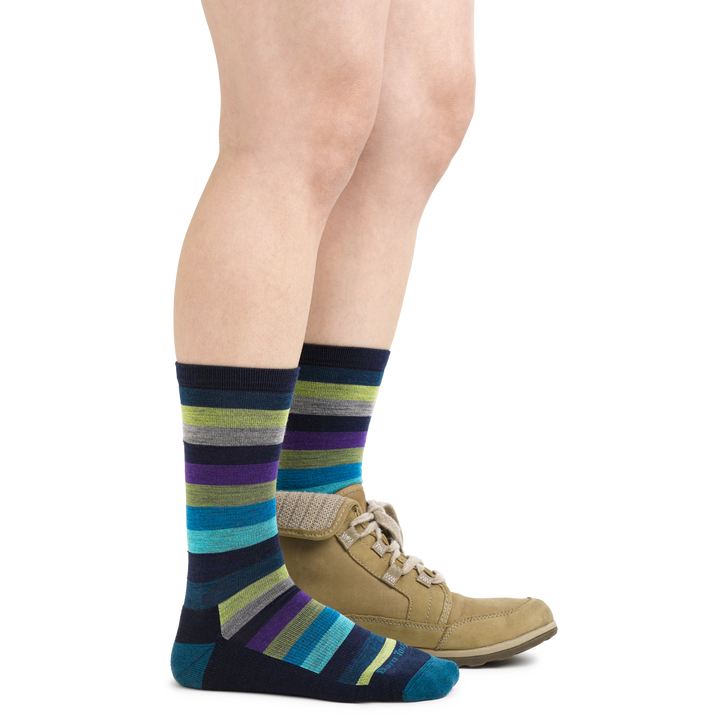 Women's Phat Witch Casual Socks in Dark Teal on foot with dress boots