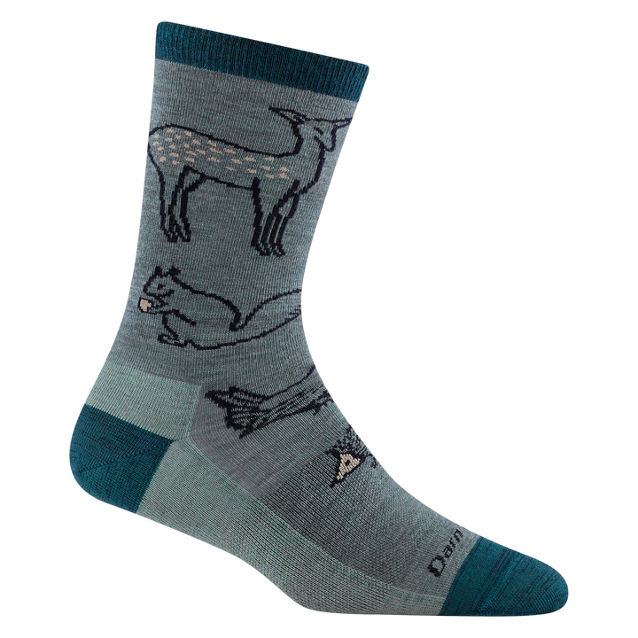 1678 woodland creature in seafoam featuring a Dark Teal toe/heal and creatures on the foot and leg