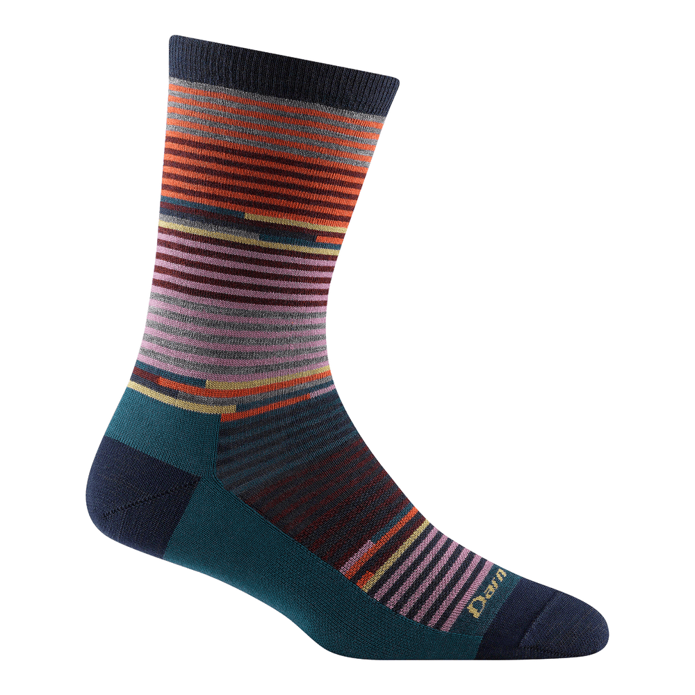 692 women's pixie crew lifestyle sock in color navy with orange, pink, teal and yellow striping