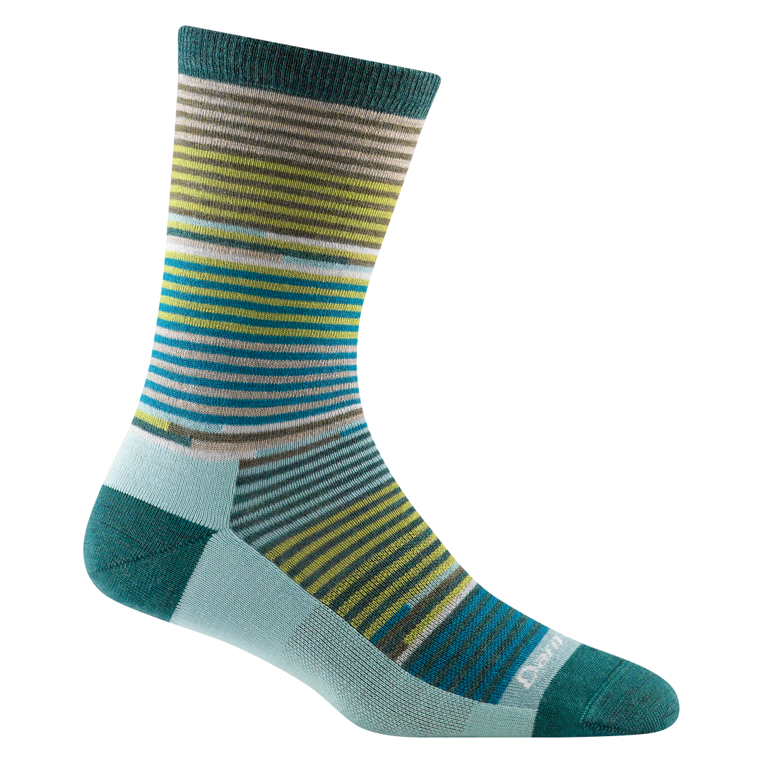 1692 women's pixie crew lifestyle sock in color teal with green, blue and gray striping