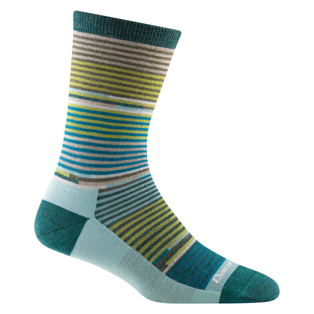 1692 women's pixie crew lifestyle sock in color teal with green, blue and gray striping