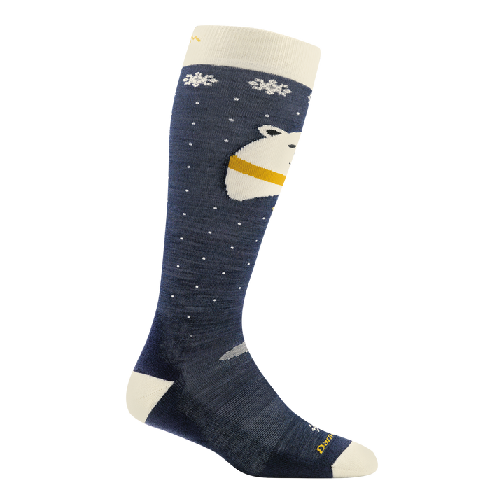1891 kids polar bear over-the-calf ski sock in color dark blue with white toe/heel accents and white polar bear design