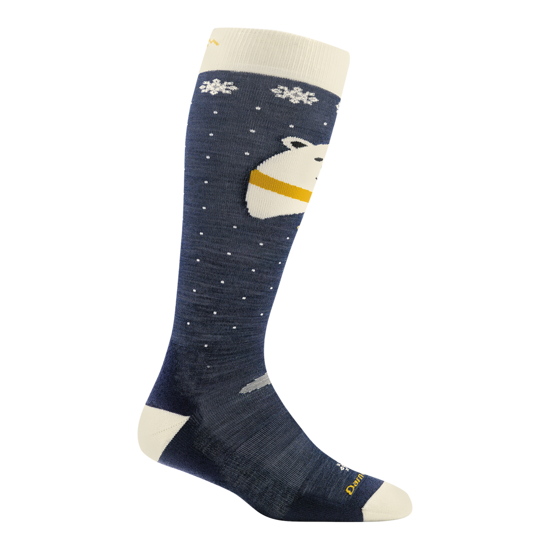 1891 kids polar bear over-the-calf ski sock in color dark blue with white toe/heel accents and white polar bear design