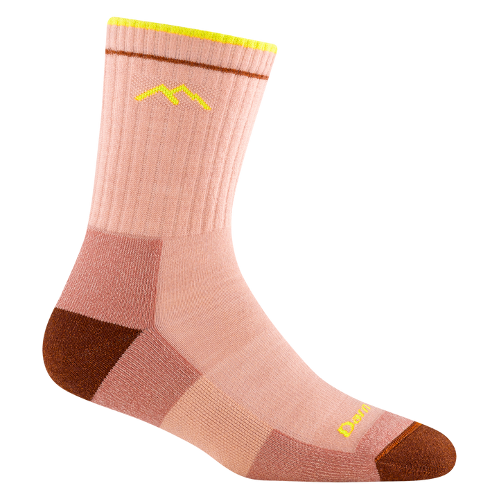 1903 women's limited edition micro crew hiking sock in dusty rose pink with burgundy accents and yellow details