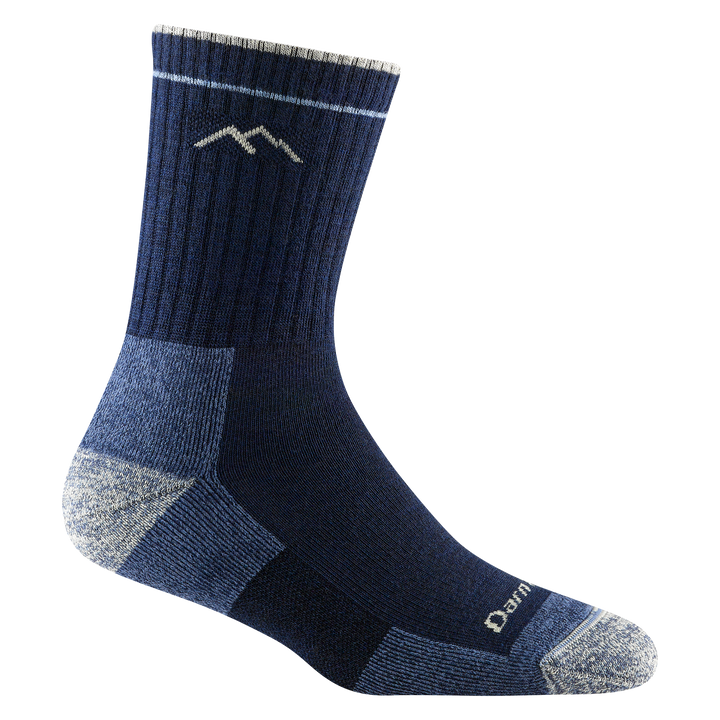 1903 women's micro crew hiking sock in color navy blue with gray toe/heel accents and light blue color block details