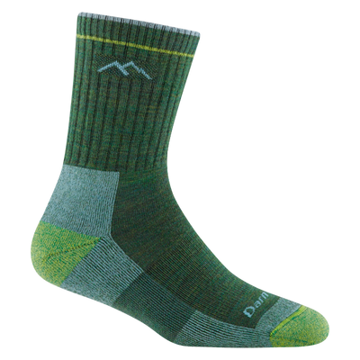1903 women's limited edition micro crew hiking sock in evergreen with light green toe/heel accents and blue details