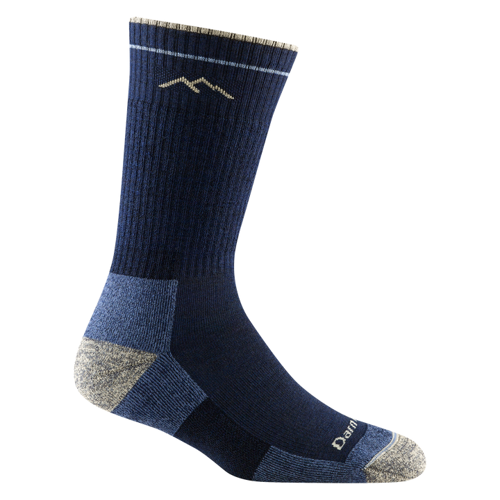 1907 women's hiking boot sock in color navy blue with heathered gray toe/heel accents and light blue color block details