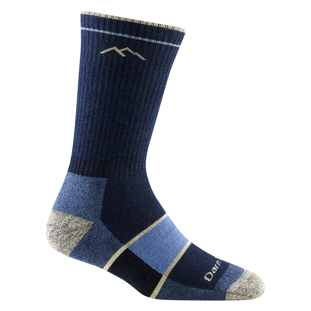 1908 women's hiking boot sock in color navy blue with beige toe/heel accents and 2 beige stripes across forefoot