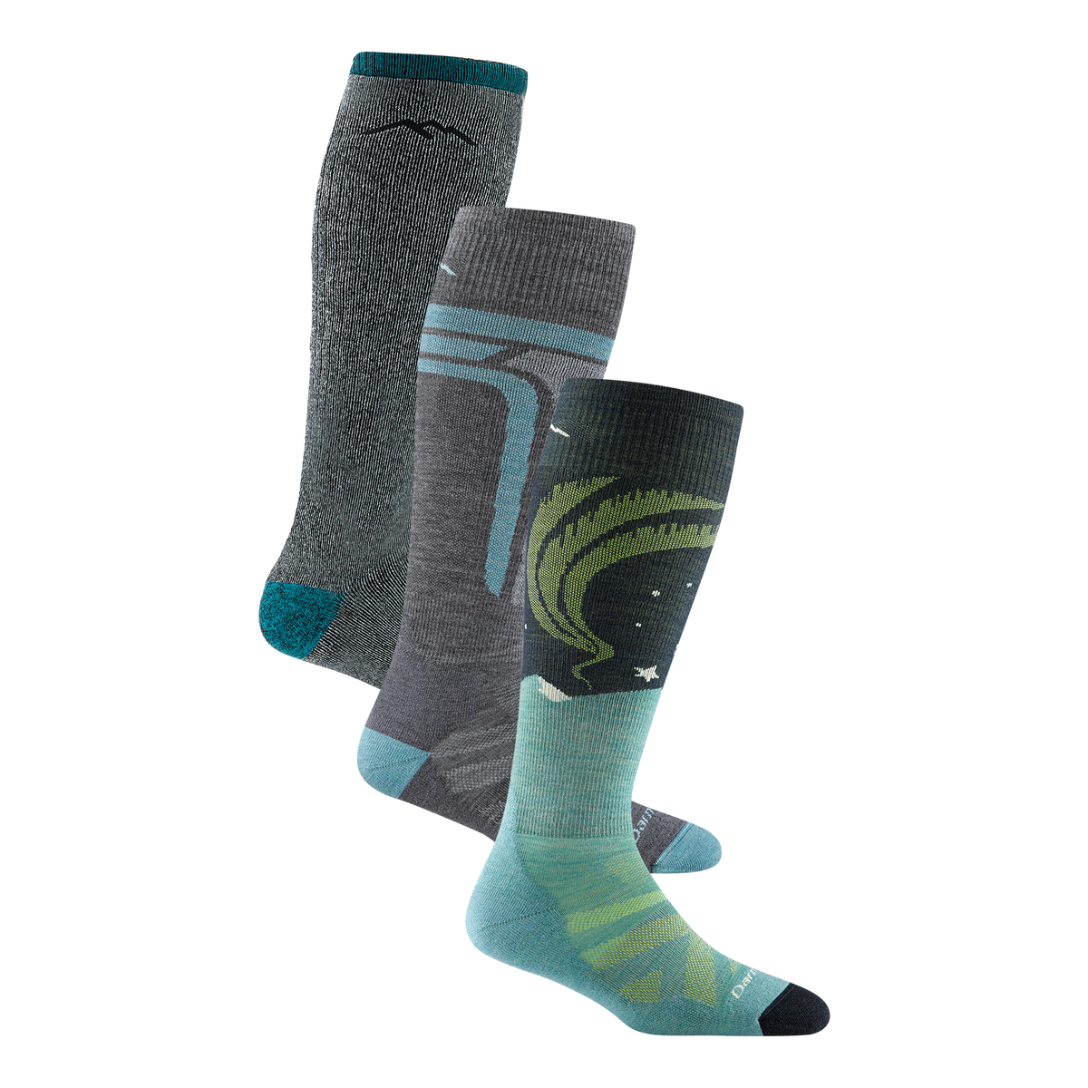 Bundle image of 3 socks the 954 in midnight, the 8057 in gray and the 8036 in aqua
