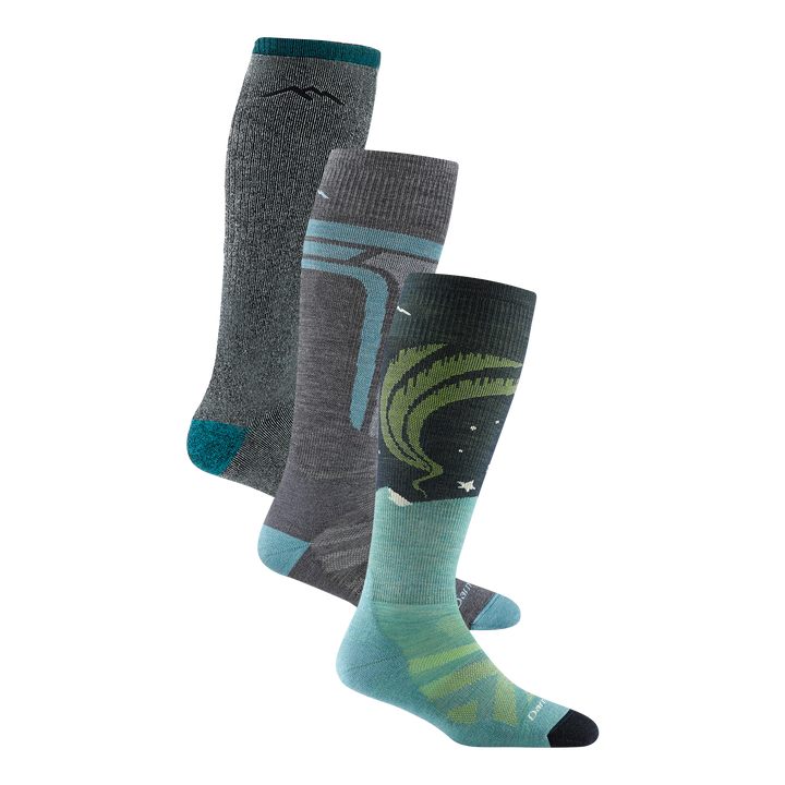 Bundle image of 3 socks the 954 in midnight, the 8057 in gray and the 8036 in aqua