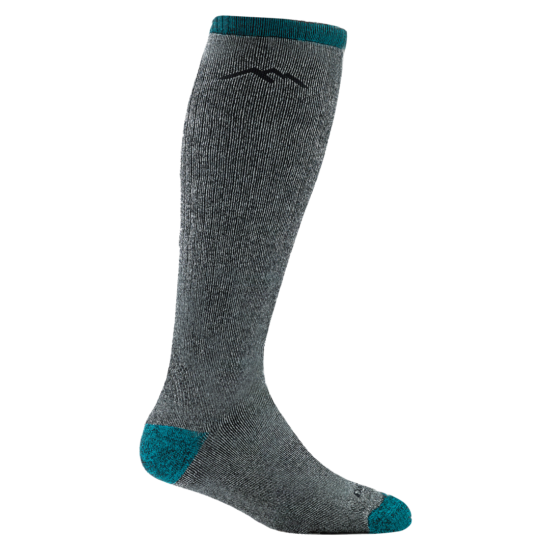 1954 women's mountaineering over-the-calf hiking sock in color midnight gray with teal heathered toe/heel accents