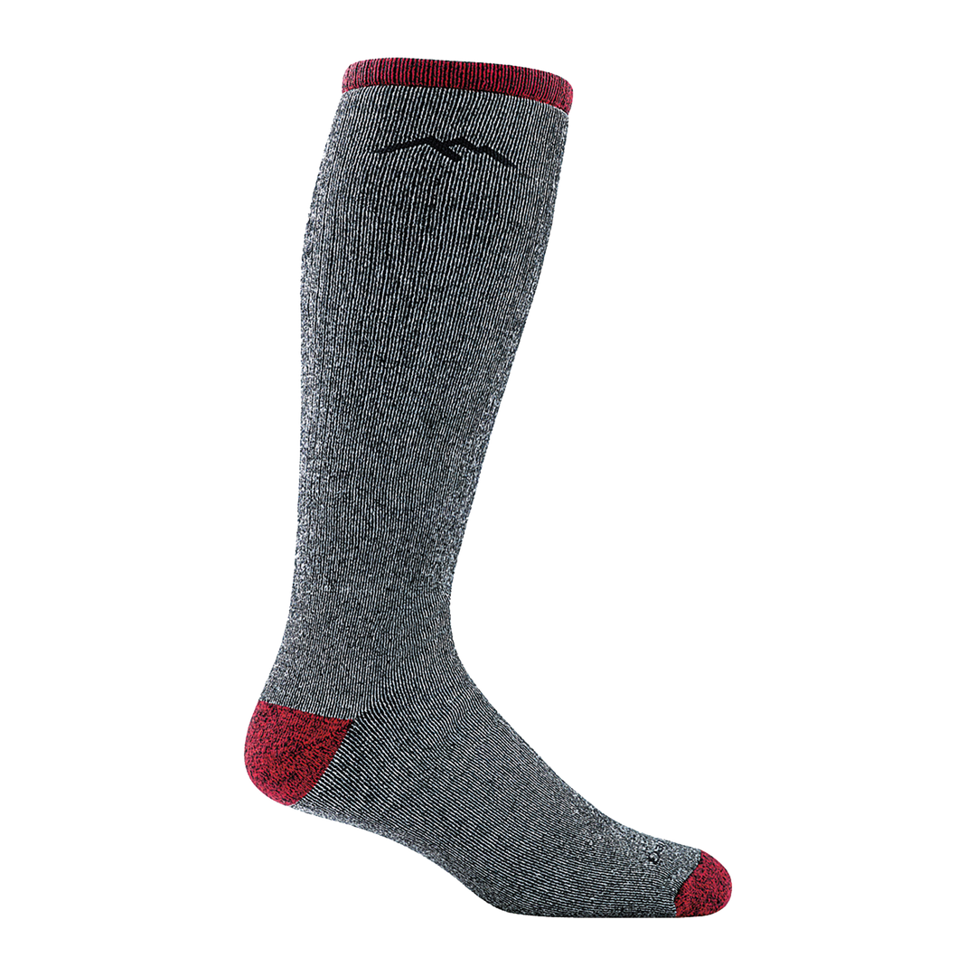 1955 men's mountaineering over-the-calf hiking sock in color smoke gray with red heathered toe/heel accents