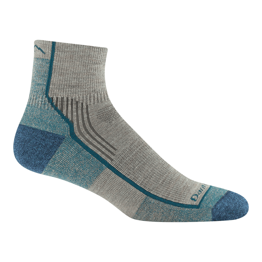 1959 quarter hiking sock in rye featuring a blue heel/toe gray/brown body