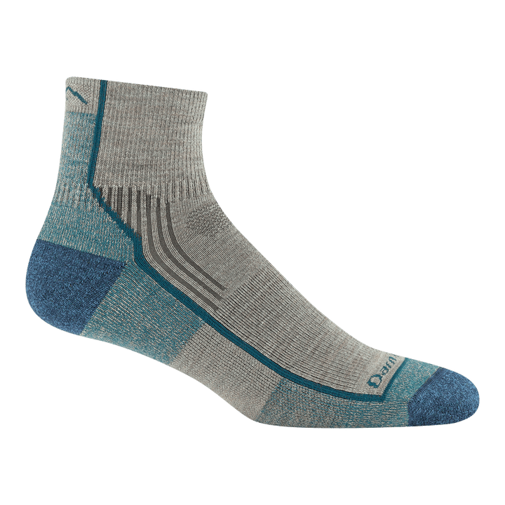 1959 quarter hiking sock in rye featuring a blue heel/toe gray/brown body